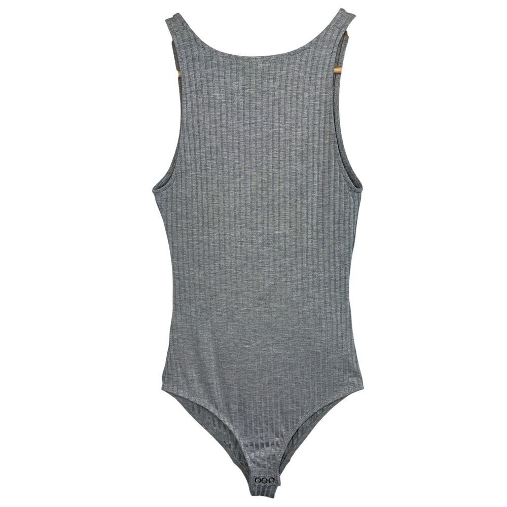 Abercrombie & Fitch Gray Grey Ribbed Knit Strappy Sleeveless Bodysuit Womens S